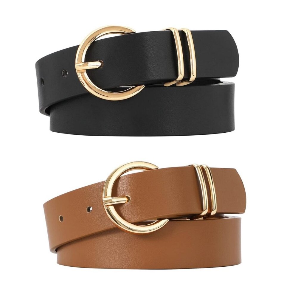 Women's Leather Belts for Jeans Pants Fashion Gold Buckle Ladies Dress Belt